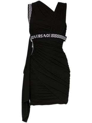 versace asymmetric neck logo white mini dress|Women's Versace Mini Dresses .